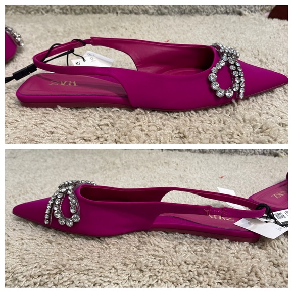 NWT! ZARA  FLAT MULES WITH EMBELLISHED BOW FUCHSIA - Picture 2 of 8